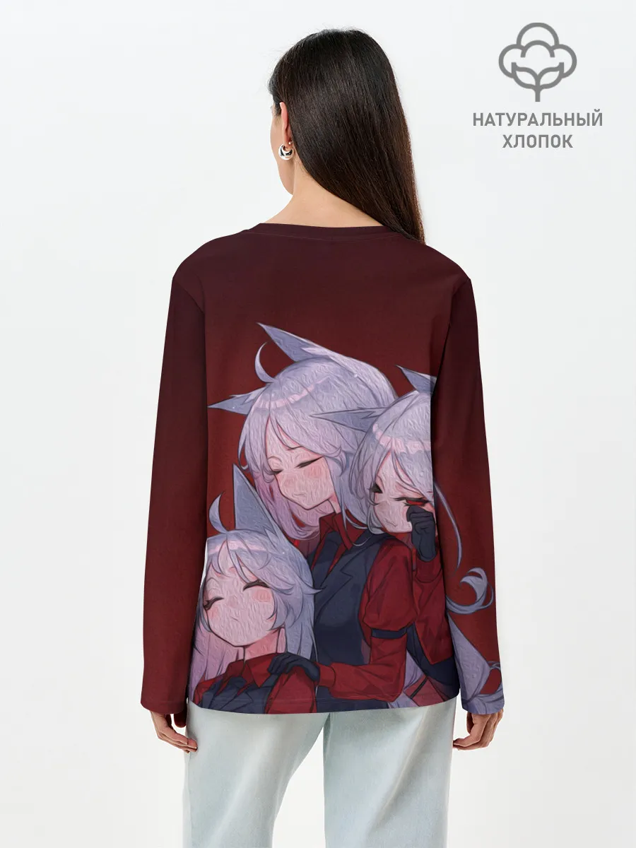 Лонгслив женский. Хлопок / Cerberus обнимаются втроем Helltaker