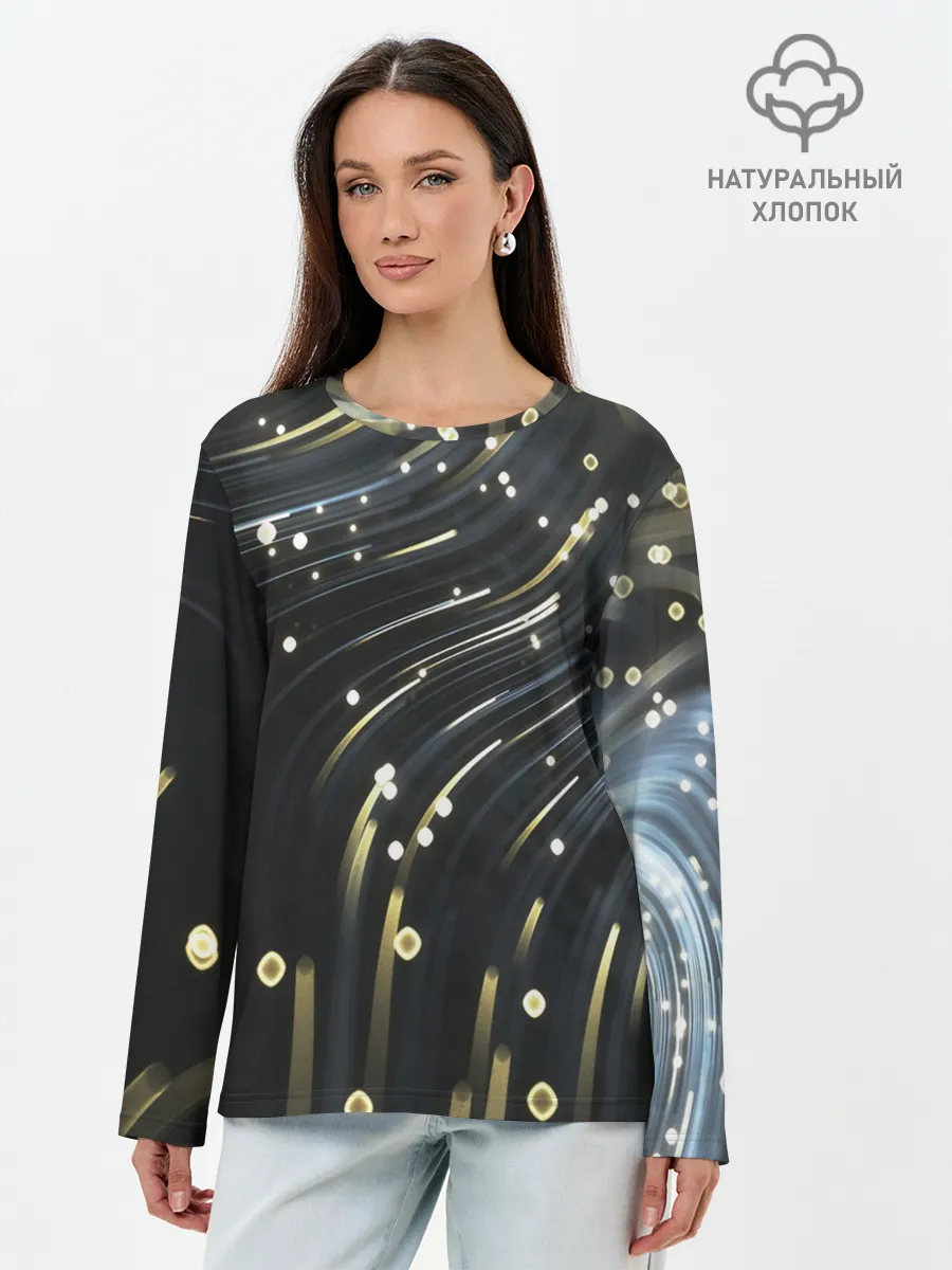 Лонгслив женский. Хлопок / Абстракция искры полосы боке