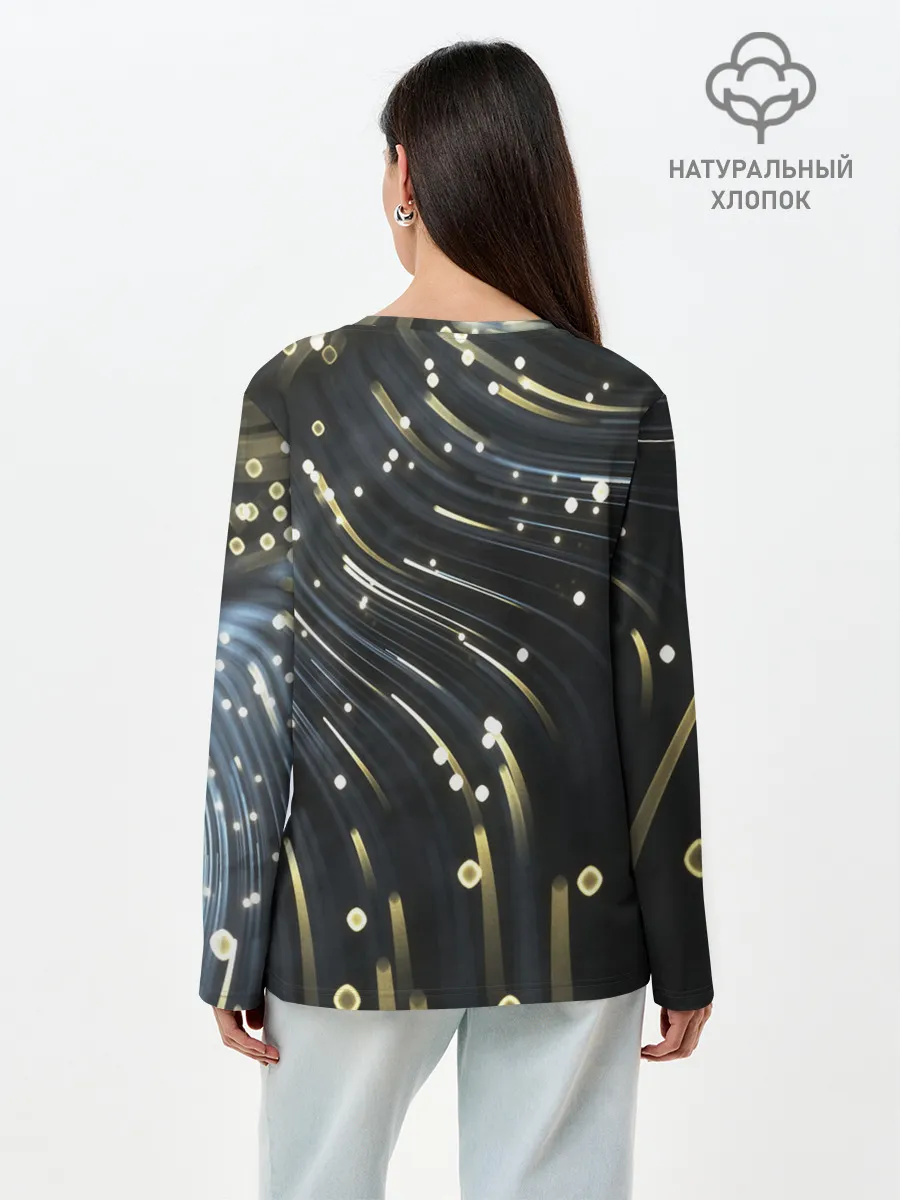 Лонгслив женский. Хлопок / Абстракция искры полосы боке