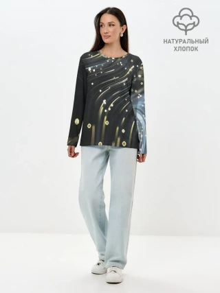 Лонгслив женский. Хлопок / Абстракция искры полосы боке