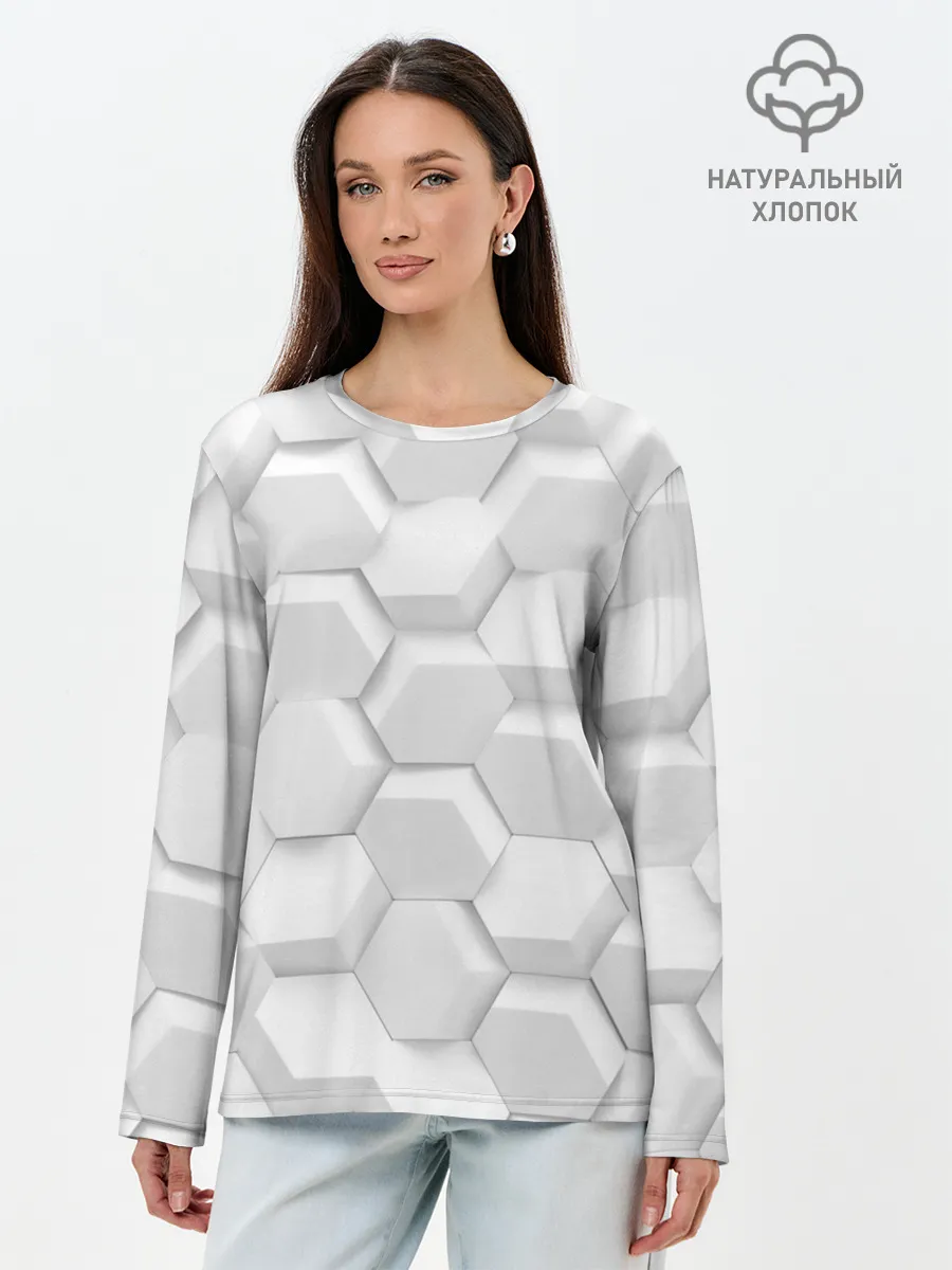 Лонгслив женский. Хлопок / 3D WHITE