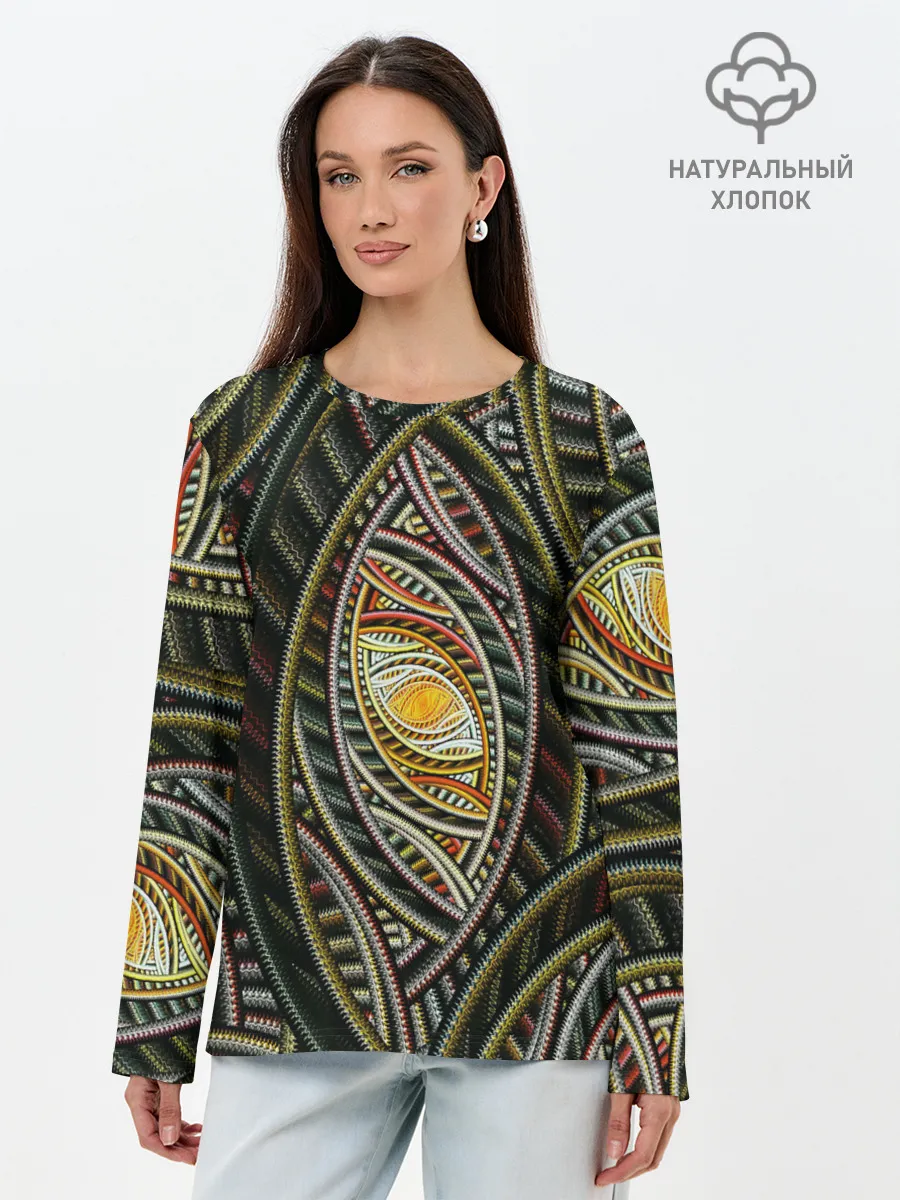 Лонгслив женский. Хлопок / Абстракция глаз узор линии
