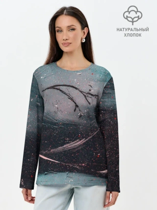 Лонгслив женский. Хлопок / Абстракция краска разводы кап