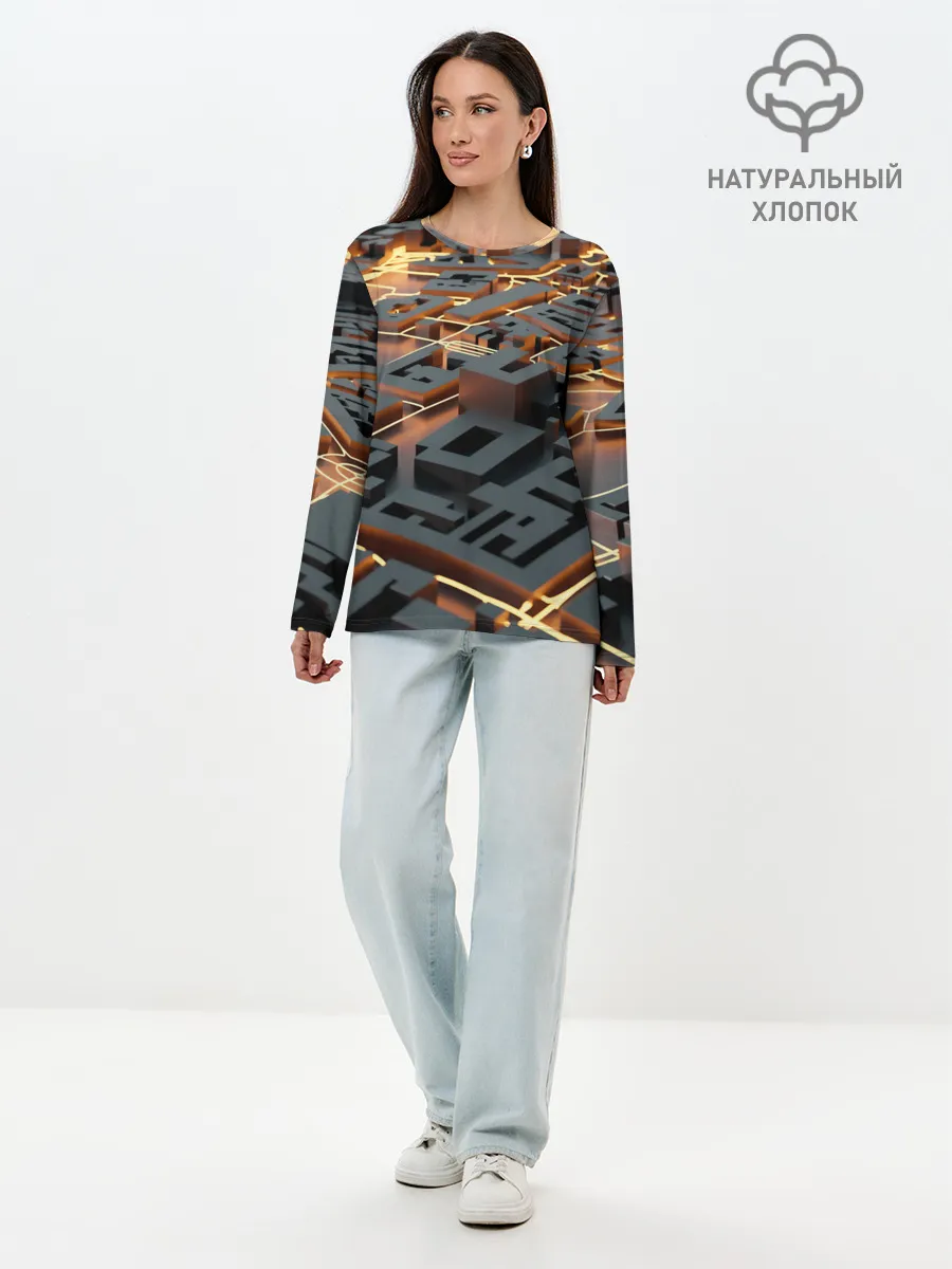 Лонгслив женский. Хлопок / 3D абстрактная схема