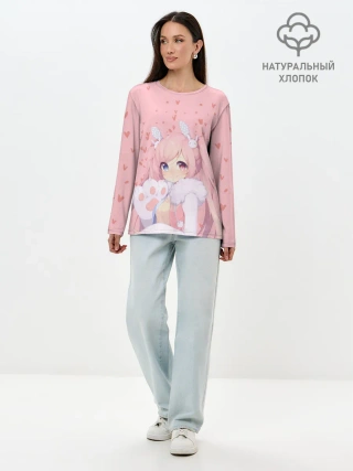 Лонгслив женский. Хлопок / Catgirl pink