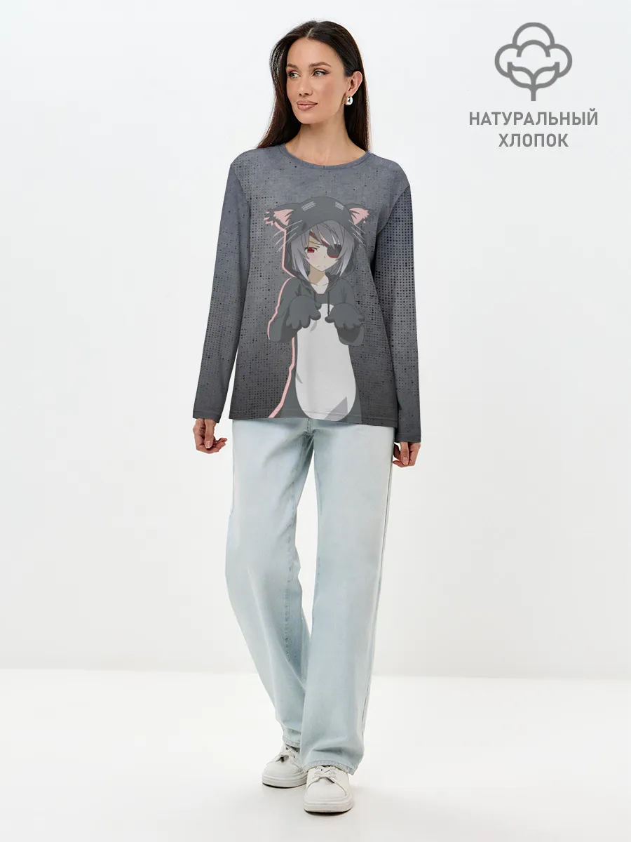 Лонгслив женский. Хлопок / Catgirl sadness