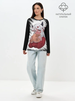 Лонгслив женский. Хлопок / Малина очерк Helltaker