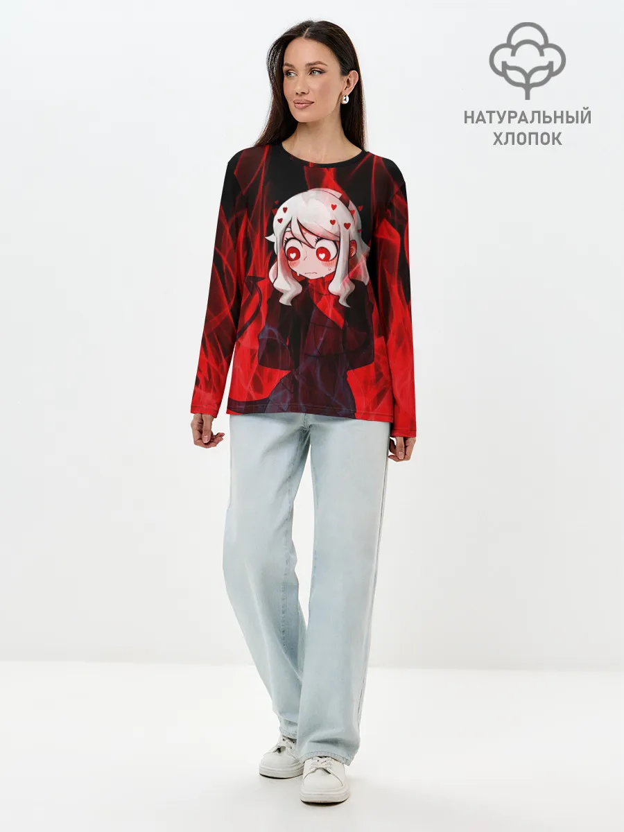 Лонгслив женский. Хлопок / Главный герой Helltaker