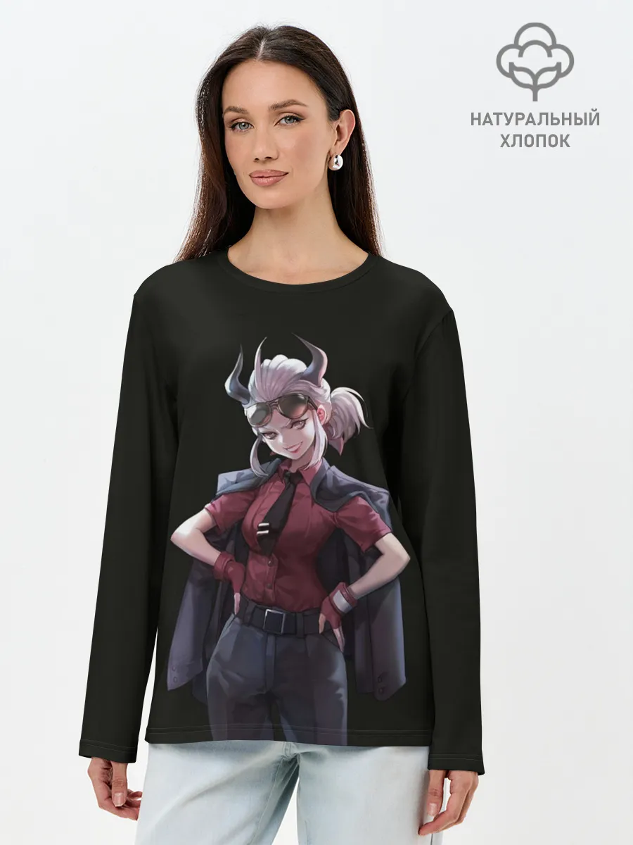 Лонгслив женский. Хлопок / Героиня Helltaker стоит