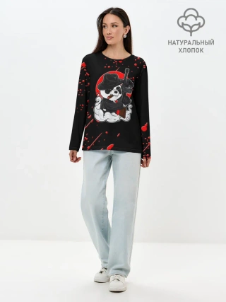 Лонгслив женский. Хлопок / Панда Мафиози