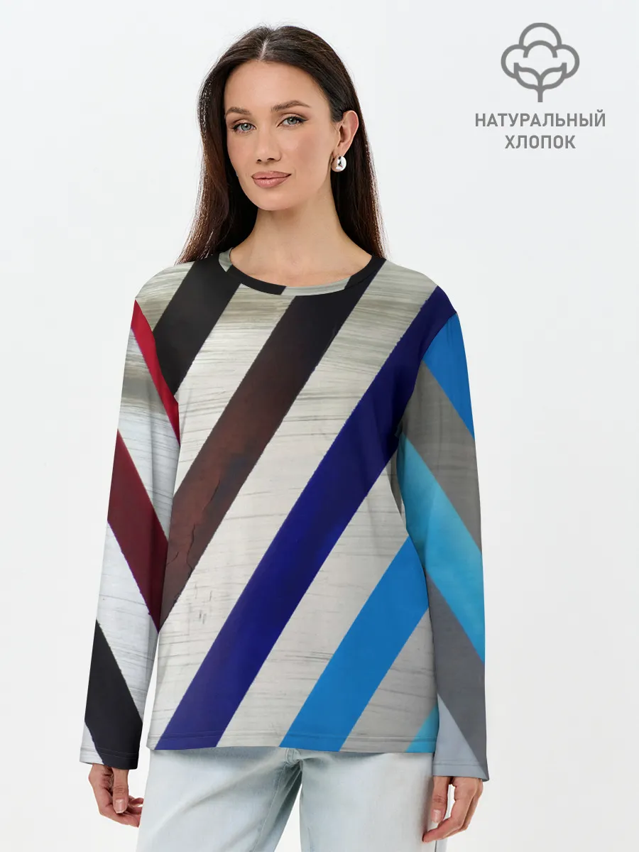 Лонгслив женский. Хлопок / Косые линии полосы крупные