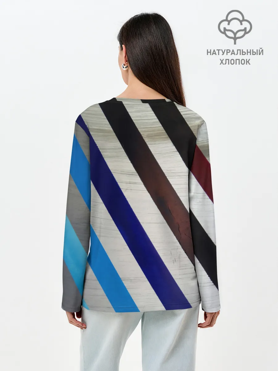 Лонгслив женский. Хлопок / Косые линии полосы крупные
