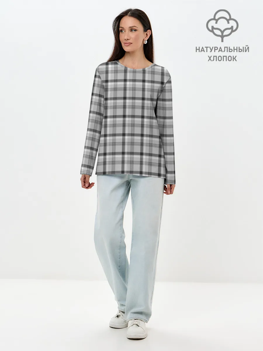 Лонгслив женский. Хлопок / Черная клеточка