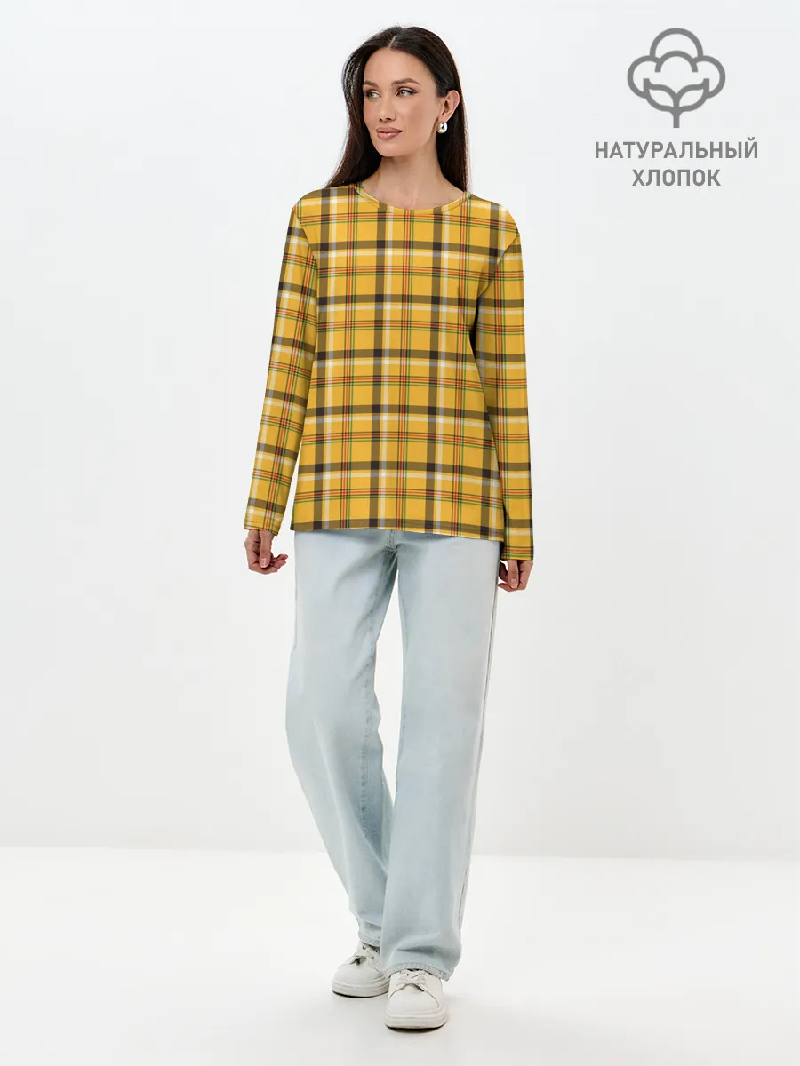 Лонгслив женский. Хлопок / Клеточка