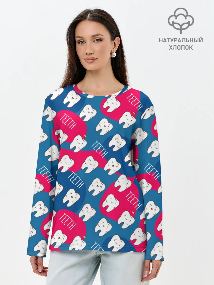 Лонгслив женский. Хлопок / зубы