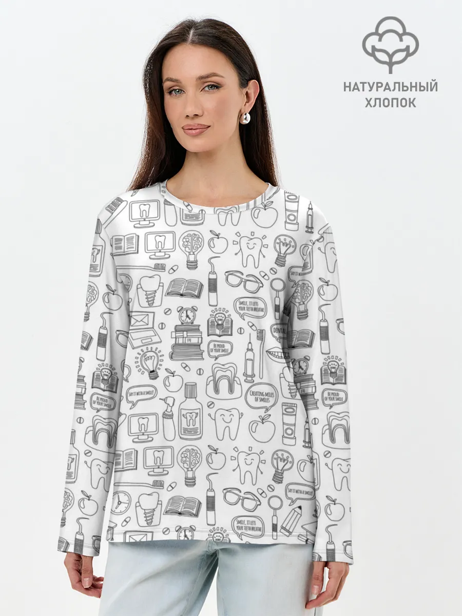 Лонгслив женский. Хлопок / дантист
