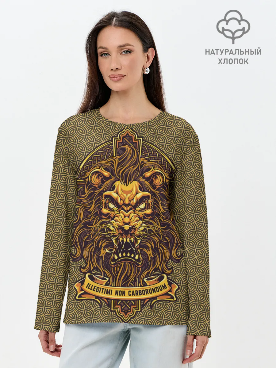 Лонгслив женский. Хлопок / Золотой лев на кресте