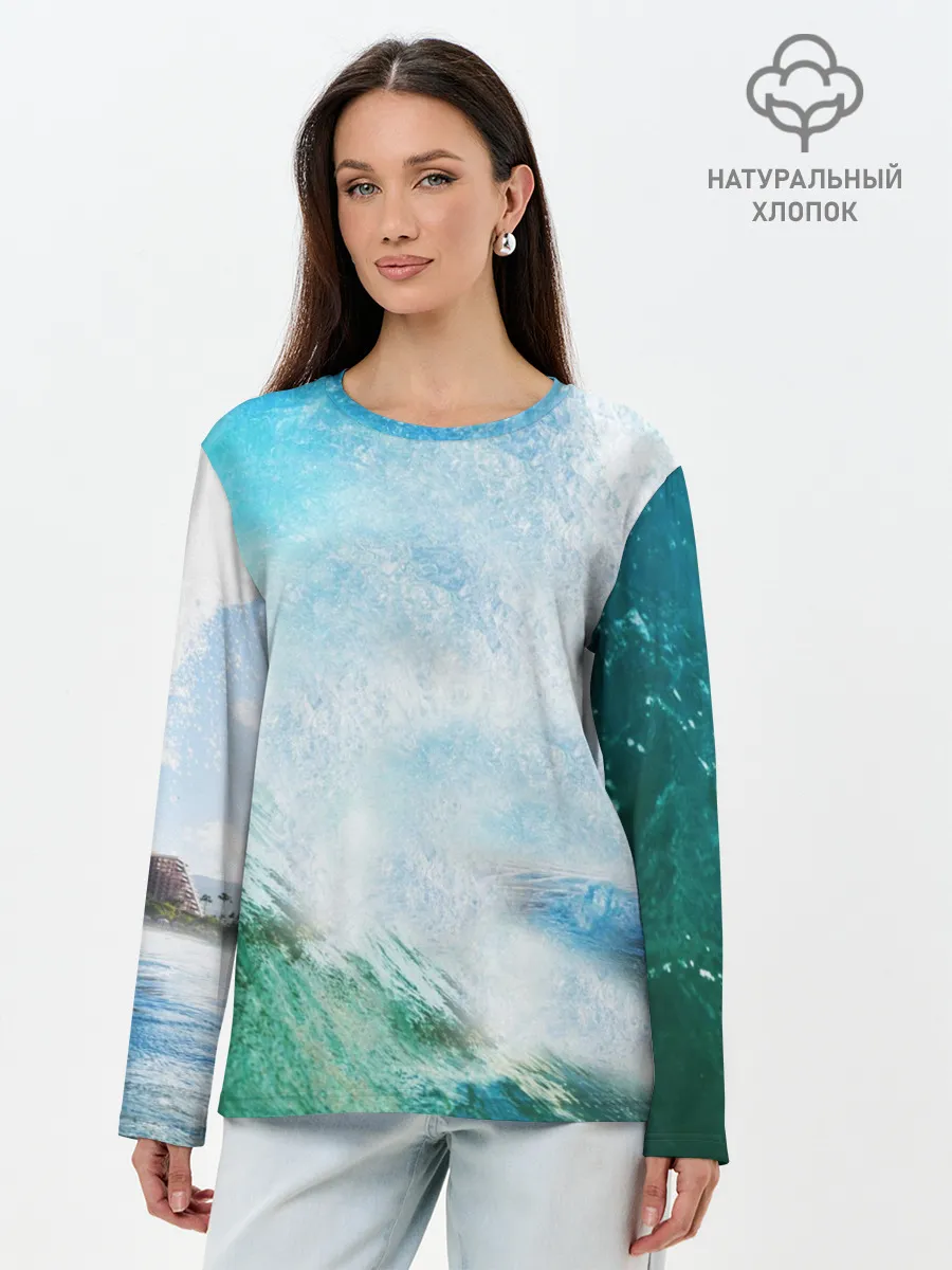 Лонгслив женский. Хлопок / Волны | Океан