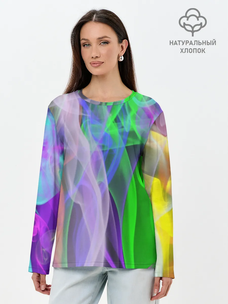 Лонгслив женский. Хлопок / ДЫМ ЦВЕТНОЙ / ОГОНЬ