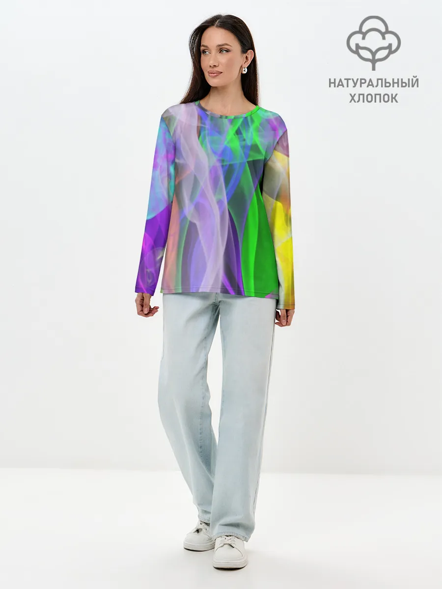 Лонгслив женский. Хлопок / ДЫМ ЦВЕТНОЙ / ОГОНЬ