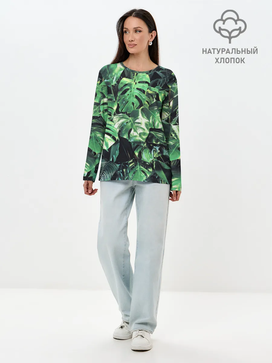 Лонгслив женский. Хлопок / ЛИСТЬЯ