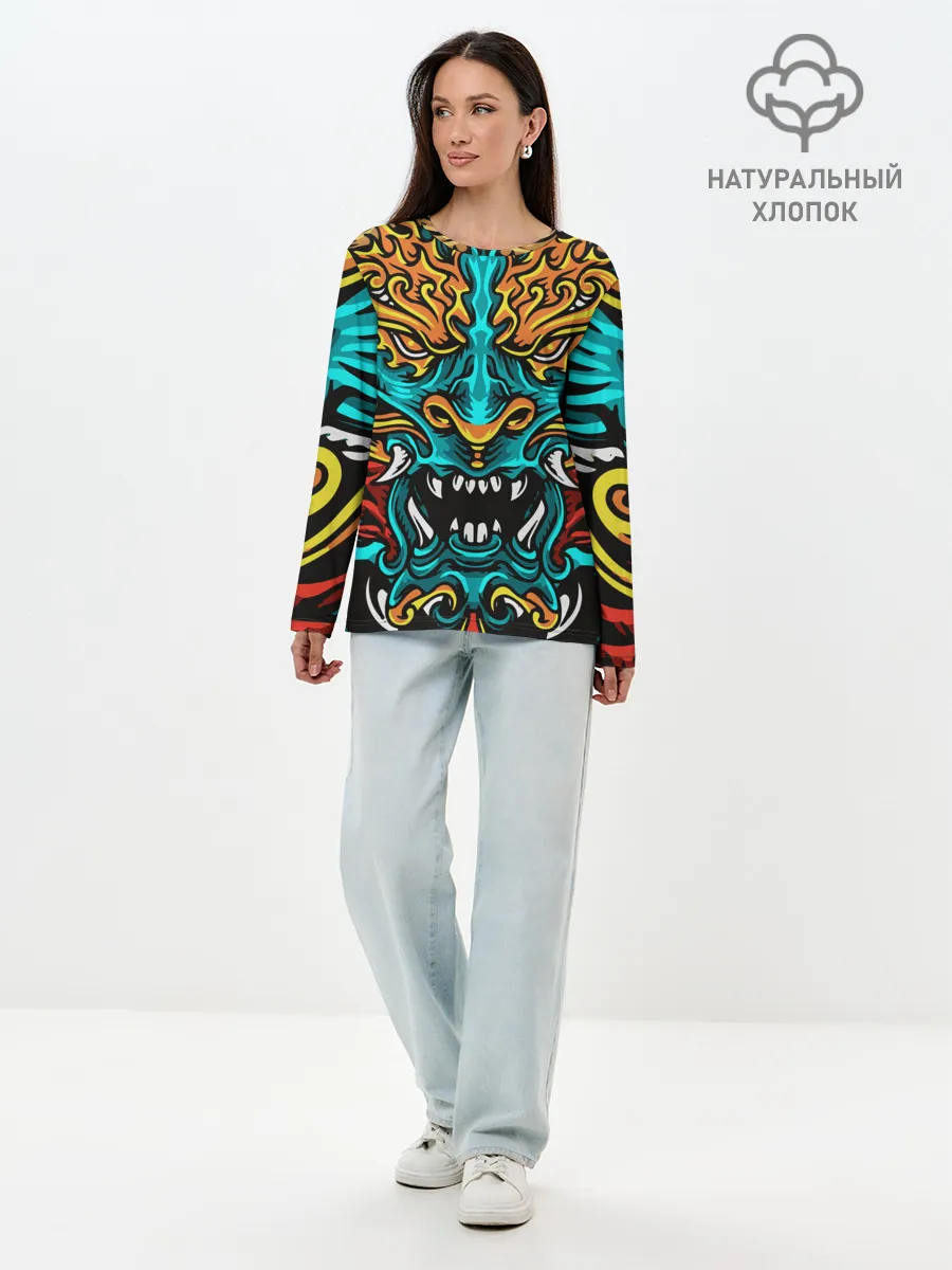 Лонгслив женский. Хлопок / Дракон Японии