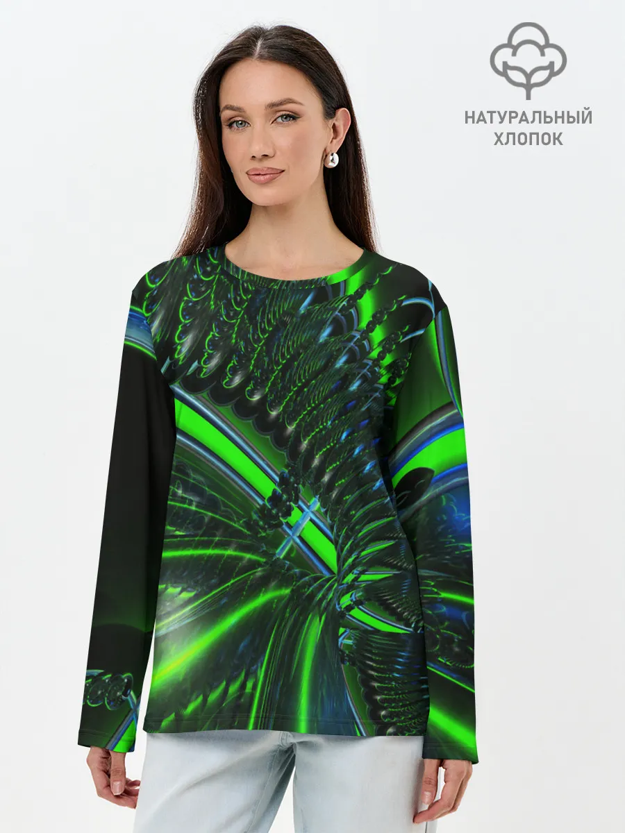 Лонгслив женский. Хлопок / DIGITAL NEON GREEN