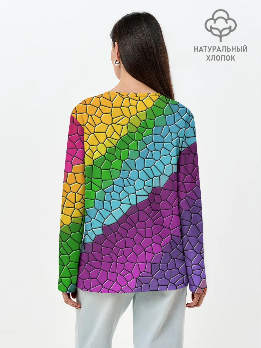 Лонгслив женский. Хлопок / Яркая мозаика