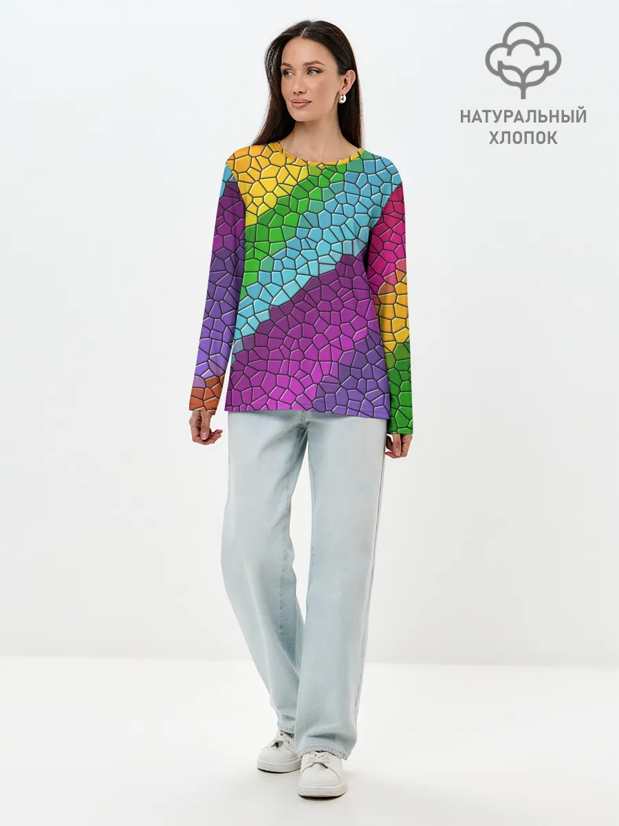Лонгслив женский. Хлопок / Яркая мозаика