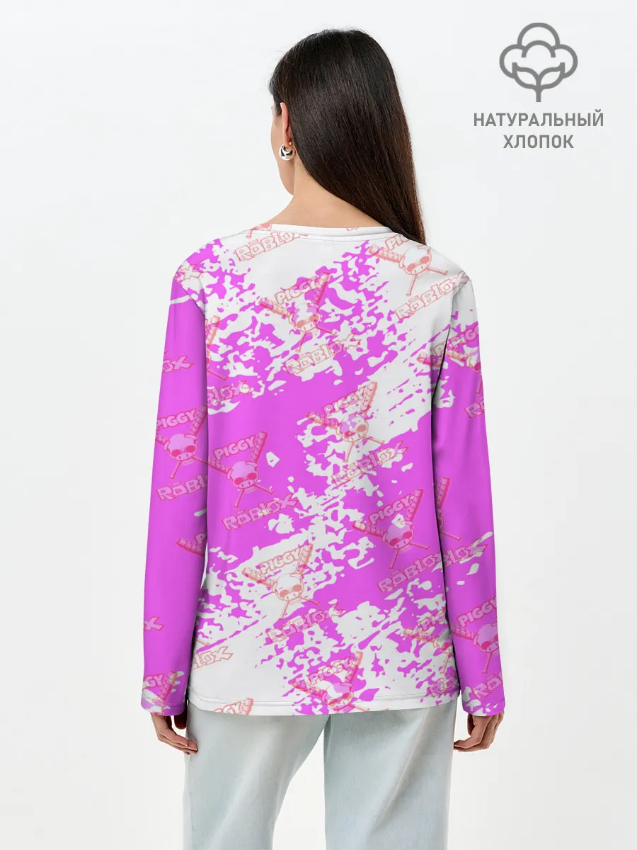 Лонгслив женский. Хлопок / Свинка Пигги из Roblox