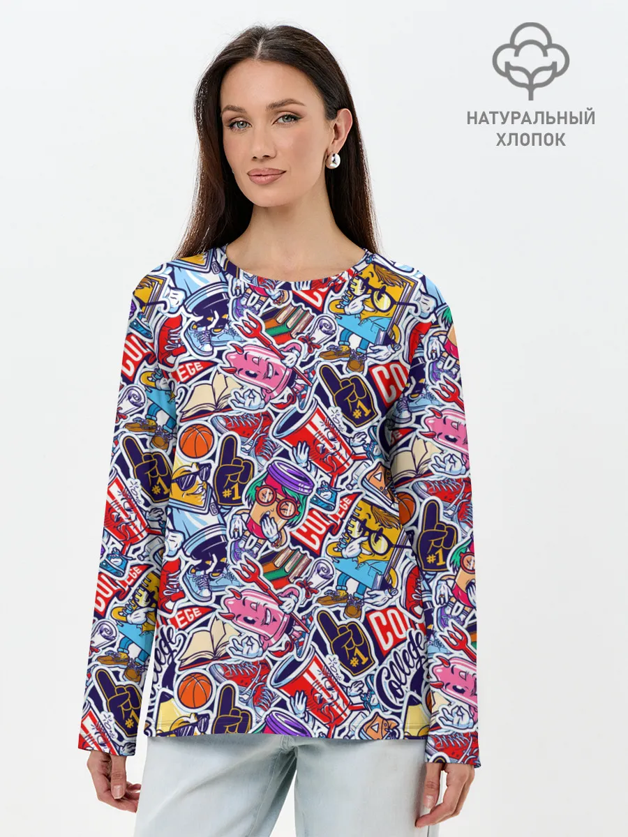 Лонгслив женский. Хлопок / Стикерпак