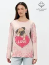 Лонгслив женский. Хлопок / Love Pug | Люблю мопса