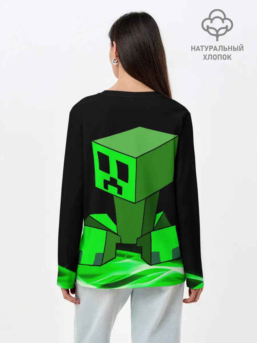 Лонгслив женский. Хлопок / Майнкрафт Крипер