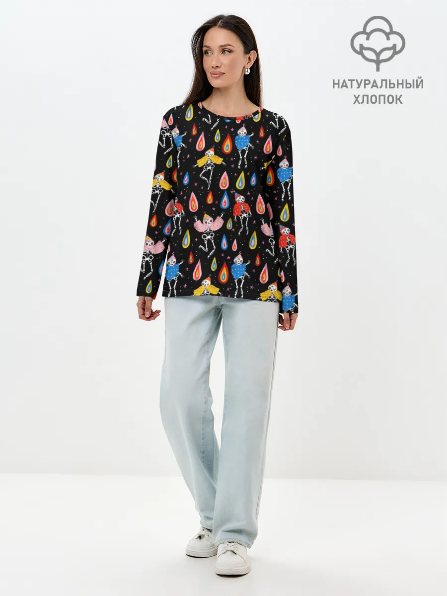 Лонгслив женский. Хлопок / Танцы скелетов