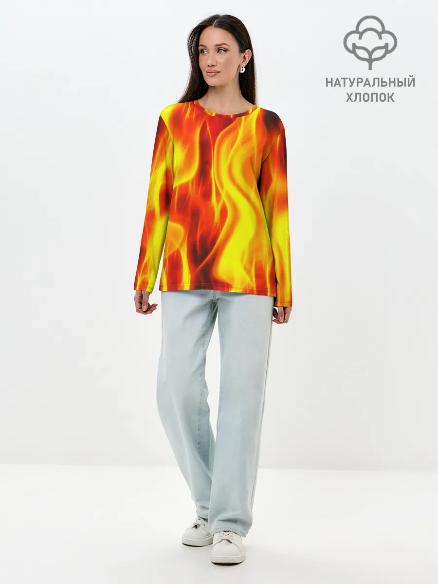 Лонгслив женский. Хлопок / Неон Огонь