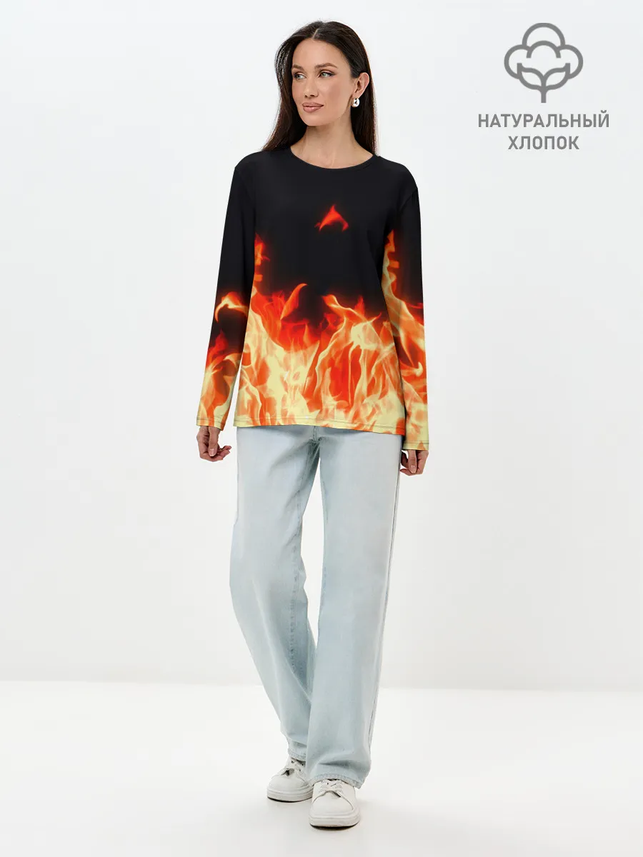 Лонгслив женский. Хлопок / Огонь