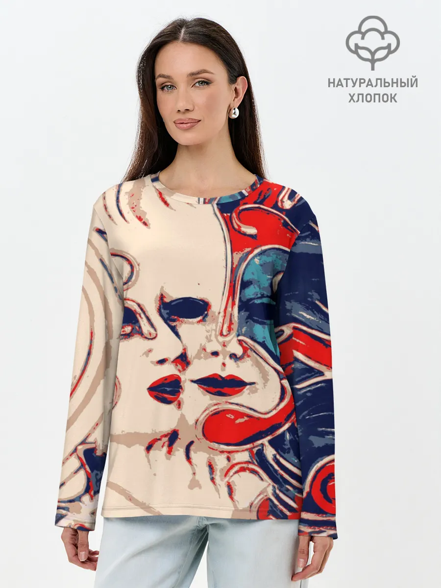 Лонгслив женский. Хлопок / Маски