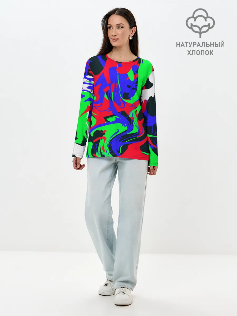 Лонгслив женский. Хлопок / Абстрактные краски