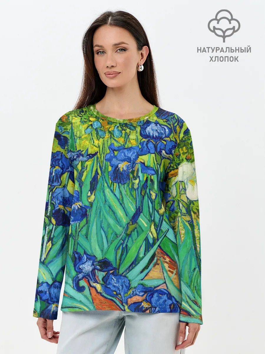 Лонгслив женский. Хлопок / Ирисы Ван Гога