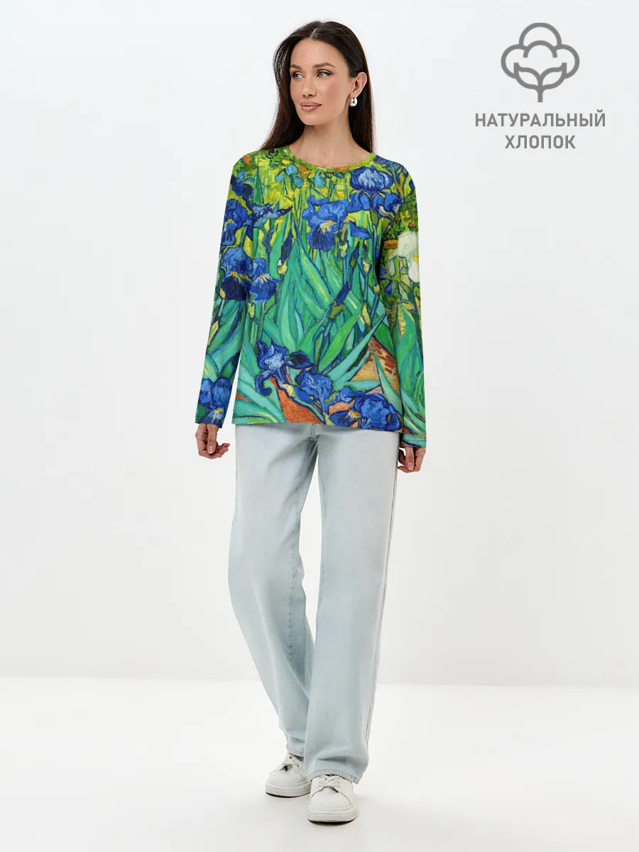 Лонгслив женский. Хлопок / Ирисы Ван Гога