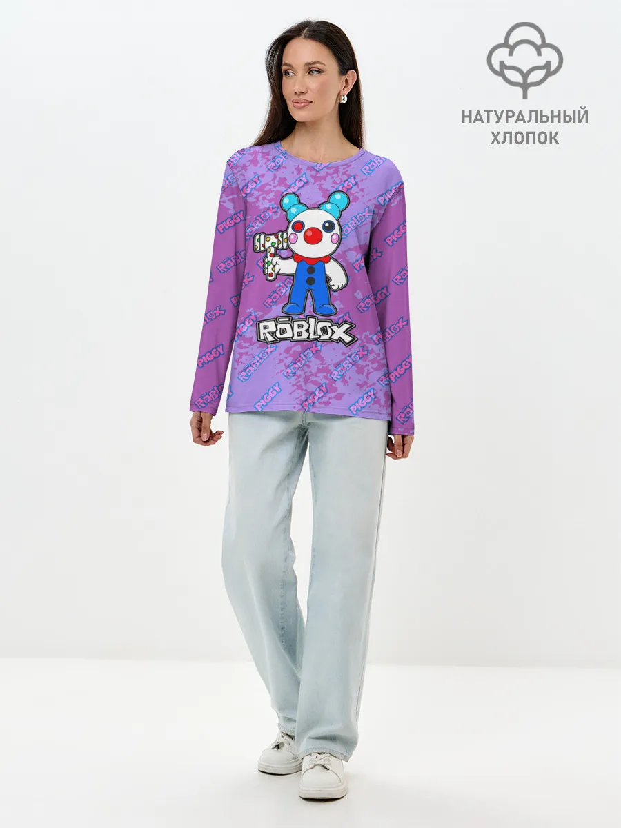 Лонгслив женский. Хлопок / Свинка Пигги из Roblox