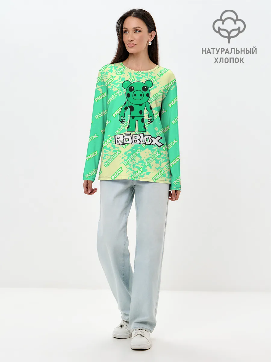Лонгслив женский. Хлопок / Свинка Пигги из Roblox