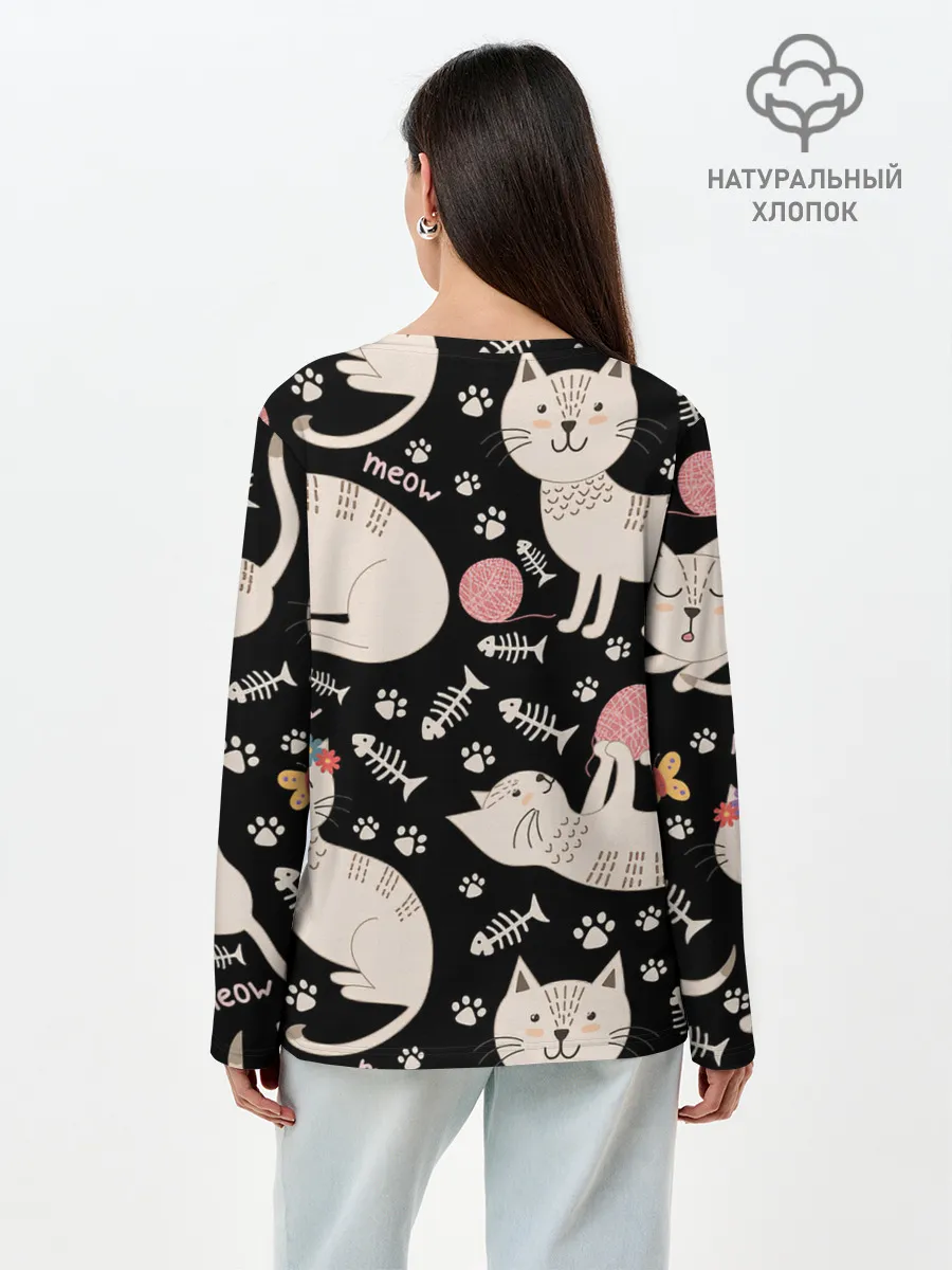 Лонгслив женский. Хлопок / Милые кошечки