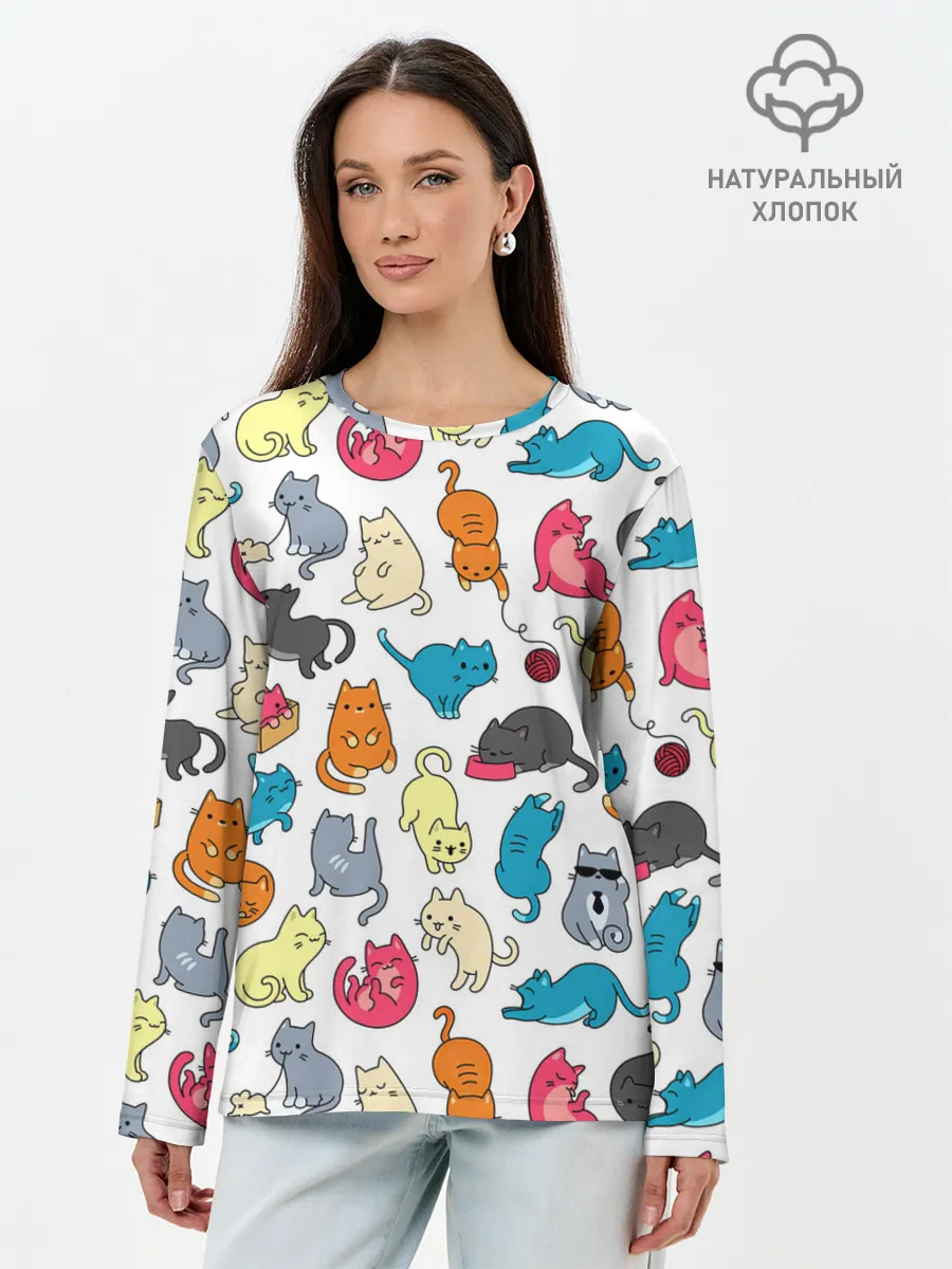 Лонгслив женский. Хлопок / Кошачья стая
