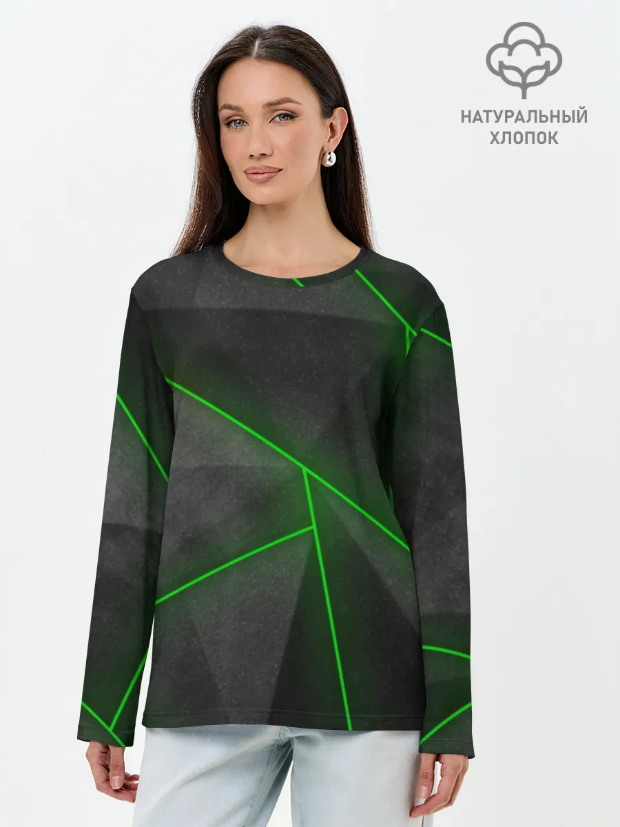 Лонгслив женский. Хлопок / Неоновые линии