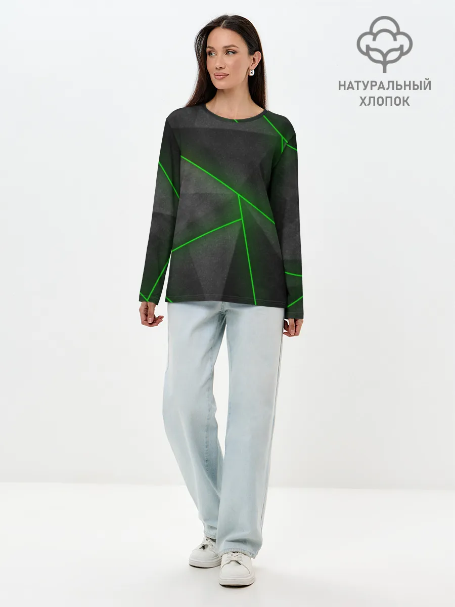 Лонгслив женский. Хлопок / Неоновые линии