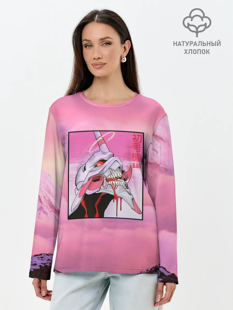 Лонгслив женский. Хлопок / Synthwave EVA Unit 01