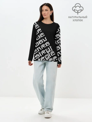 Лонгслив женский. Хлопок / Иероглифы