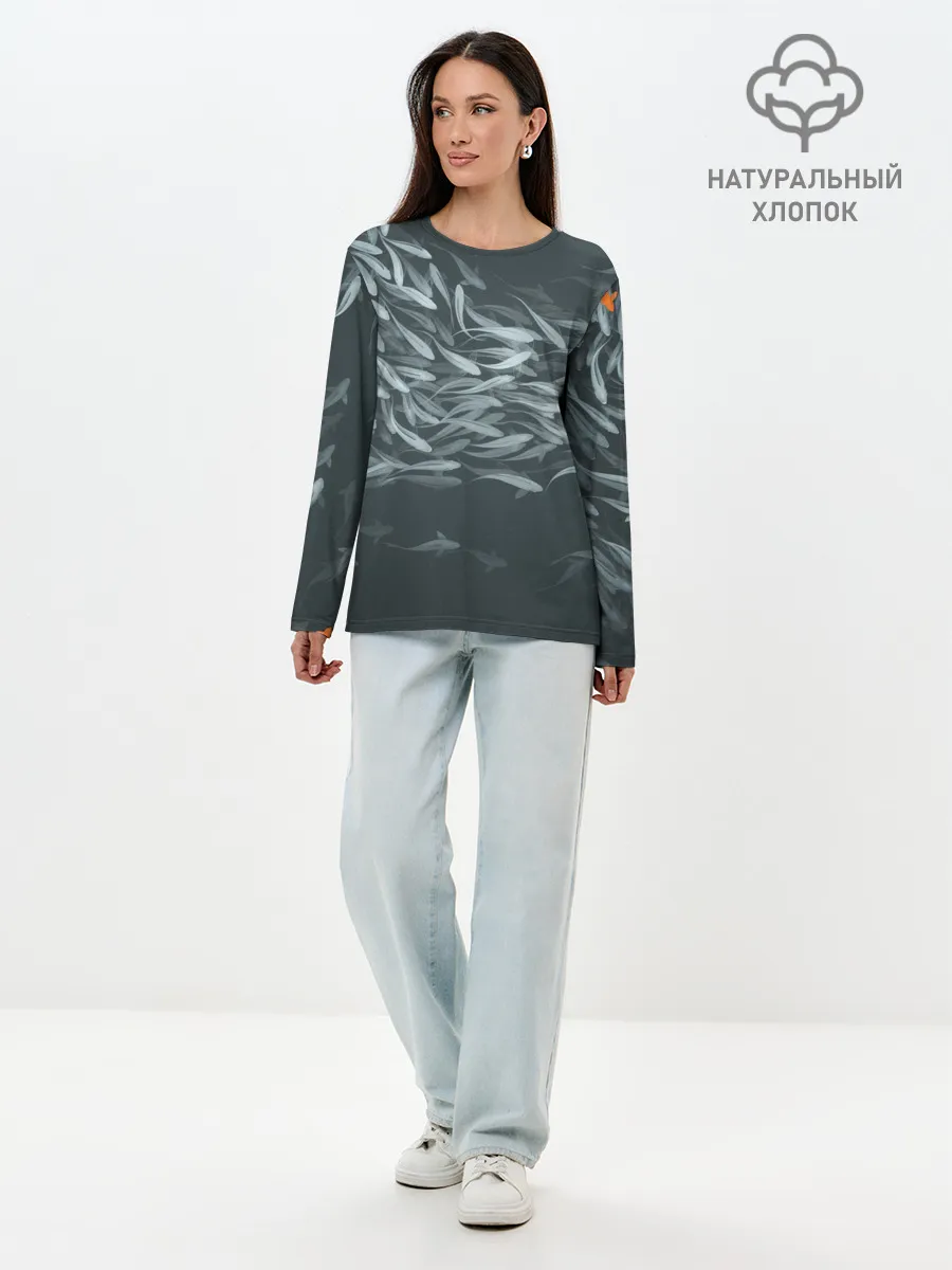 Лонгслив женский. Хлопок / Рыбы