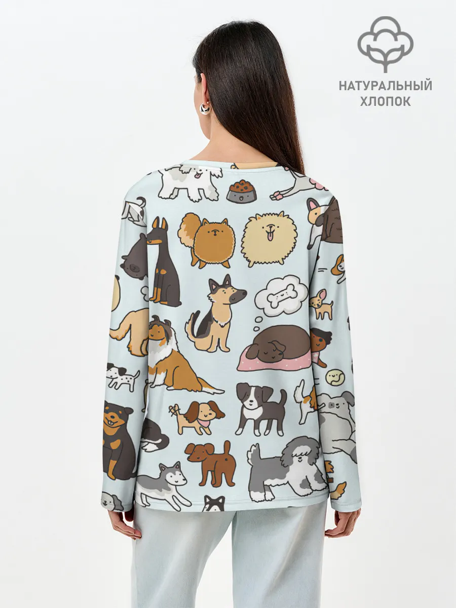 Лонгслив женский. Хлопок / Собаки
